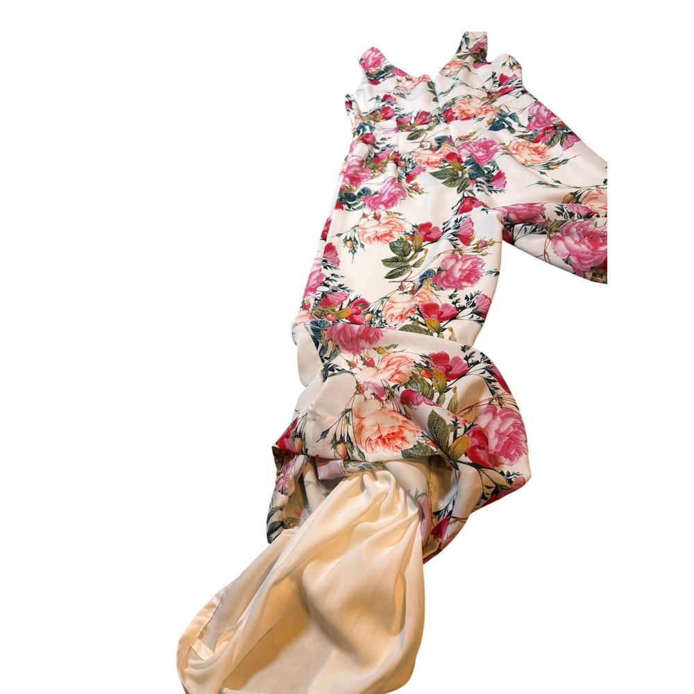 Floral Sleeveless Wide Leg Antonio Melani Jumpsuit 2 White Pink - Picture 5 of 10